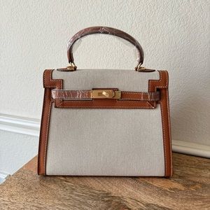 *READ Gold Brown 28 Sellier KL Toile Canvas Satchel Bag Crossbody w/ Gold HW B12